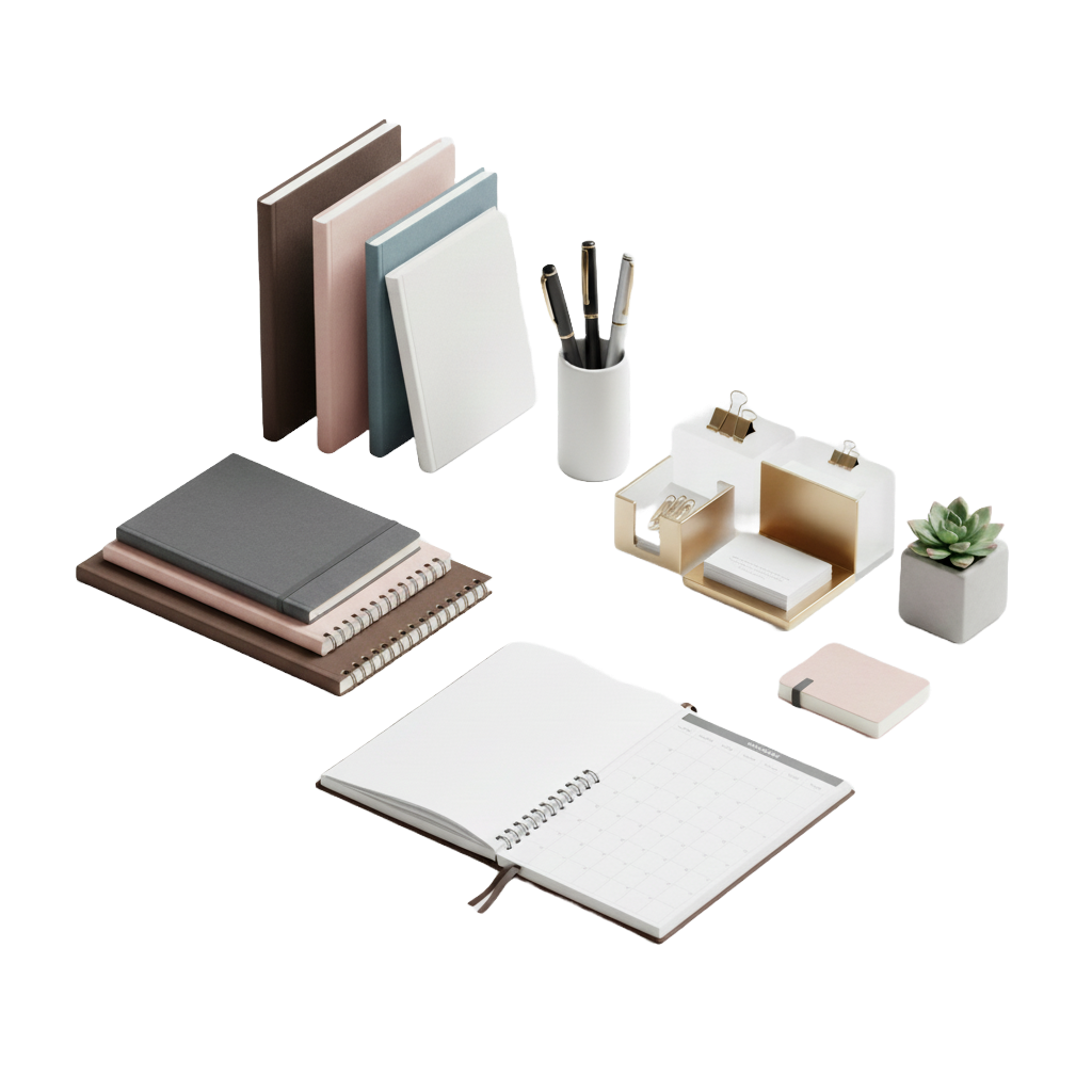 مجموعة أدوات مكتبية لإنتاجية أفضل – دفاتر وأقلام وأجندات